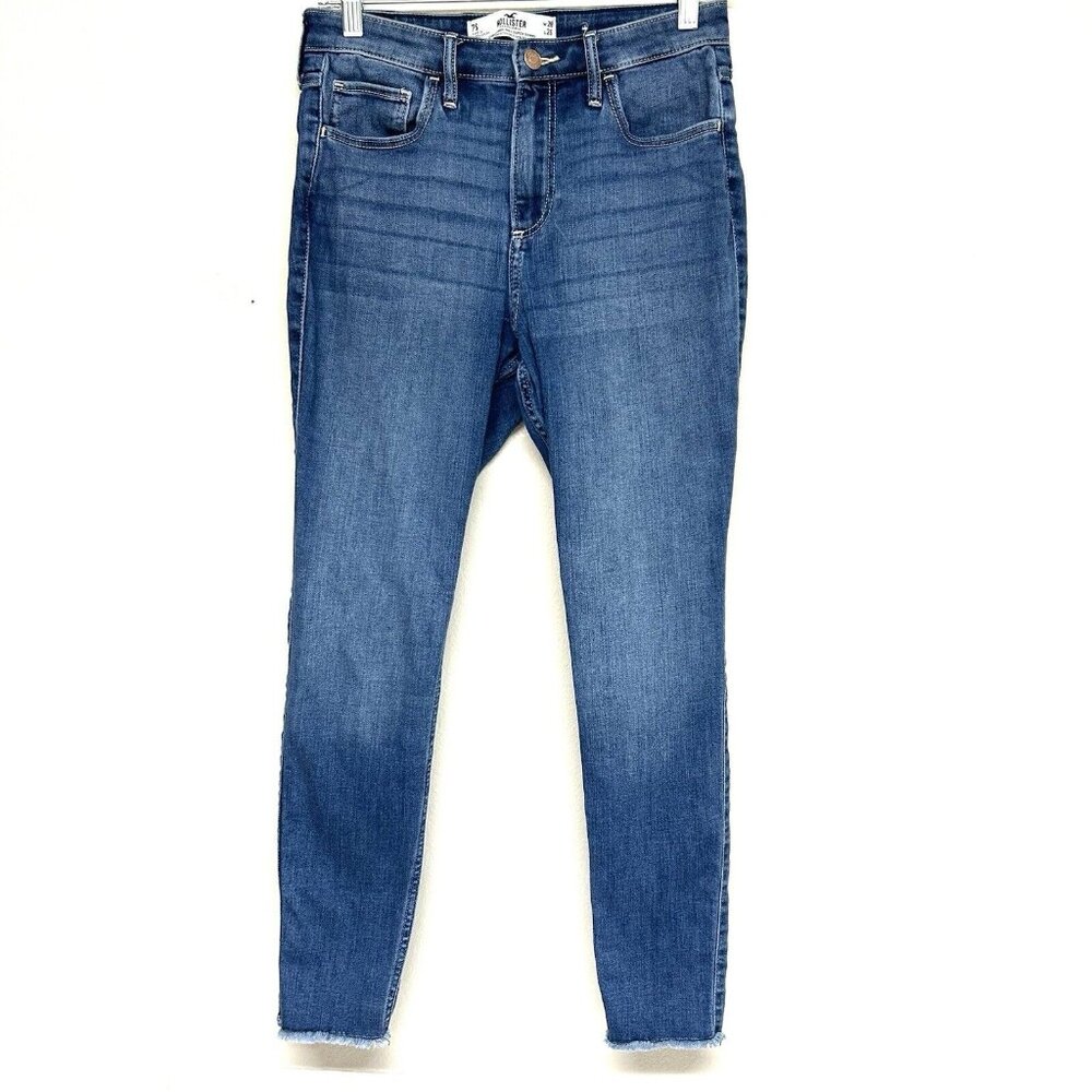 Hollister Curvy High Rise Super Skinny Blue Jeans 7S Raw Hem Stretch Casual West